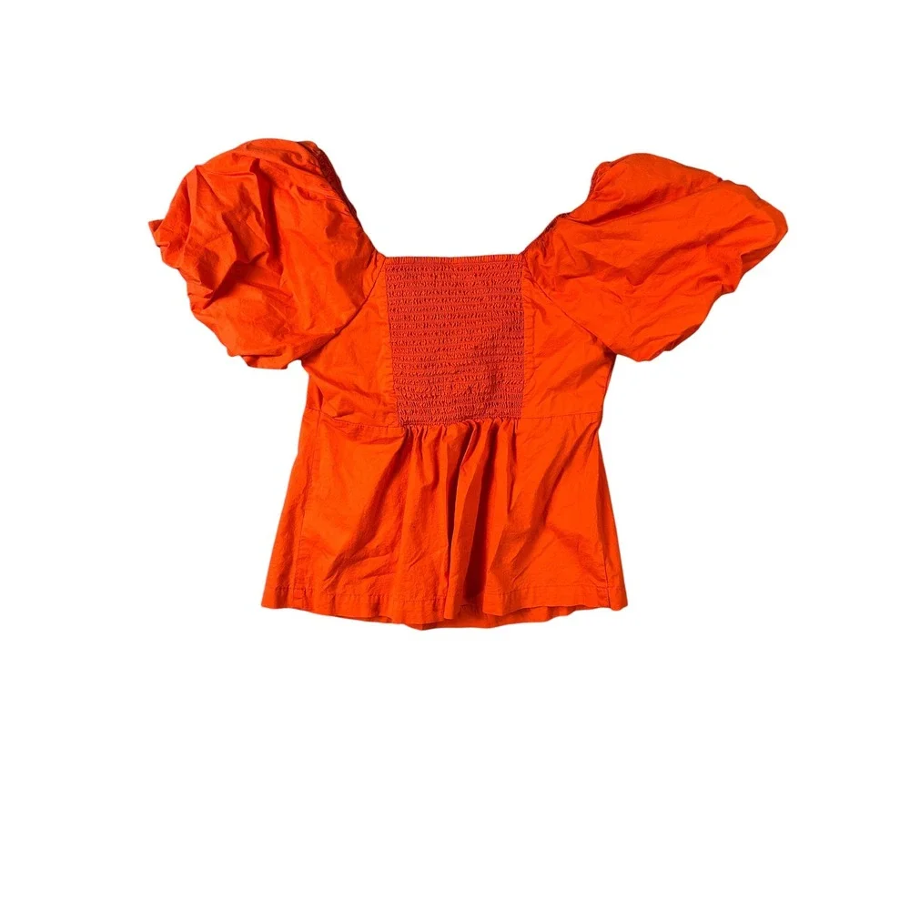 Old Navy SS Vee Trapeze Puff Sleeve Top Warm Sunset Orange Small Petite